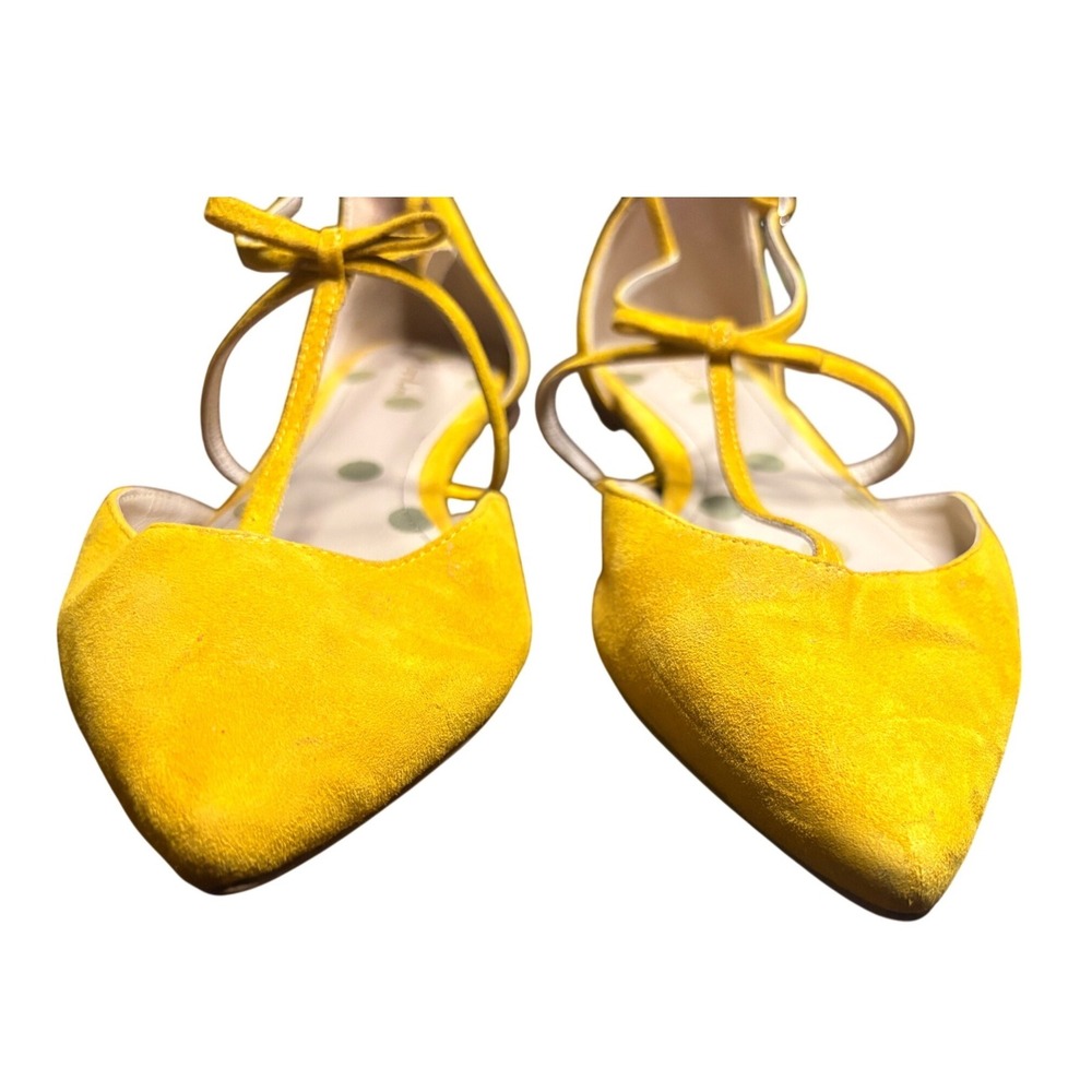 Boden Mustard Yellow Suede T-Strap Pointed Toe Bow Flats EU 40 US 9 601165 - Picture 6 of 6